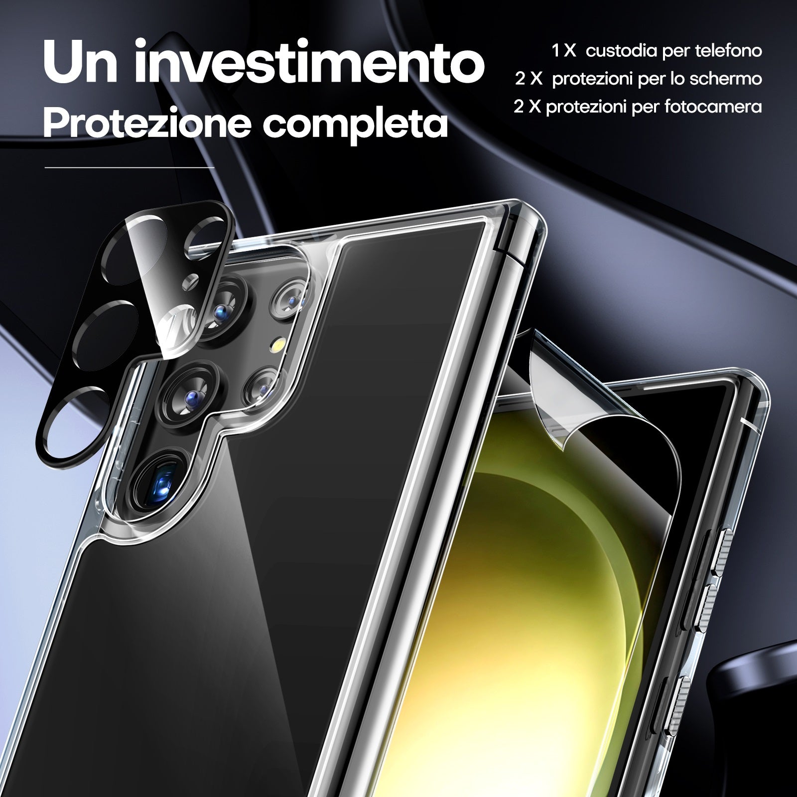 Samsung Galaxy S23 Ultra Case 5G with 1 Mobile Phone Case + 2 TPU Screen Protectors + 2 Camera Protection [Military Protection] Anti-Yellow Shockproof Transparent