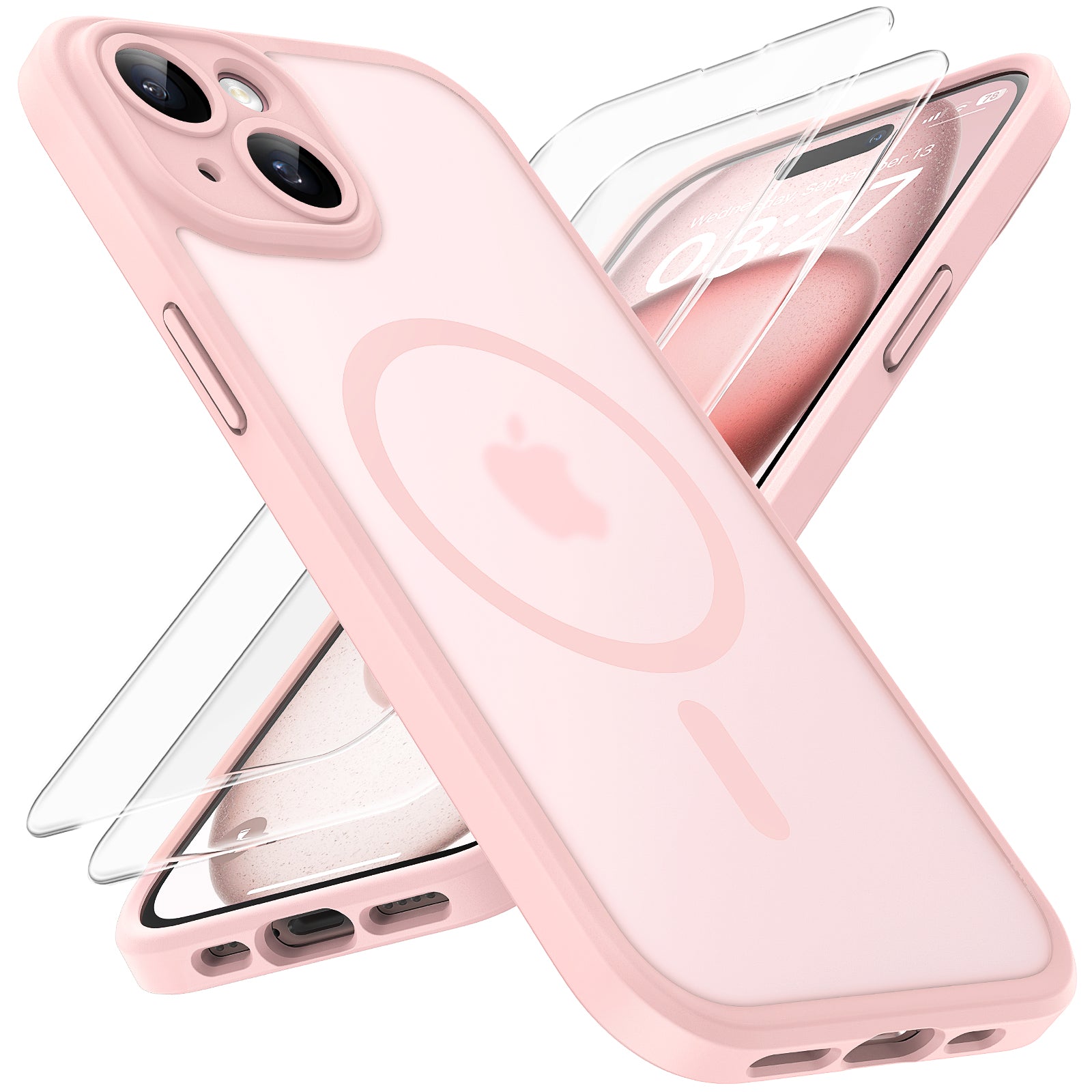 Magnetic for iPhone 15 Case, Upgraded [Full Camera Protection] [Compatible with Magsafe] [15FT Military Grade Protection] Bumper for iPhone 15 6.1 Inch, Light Pink