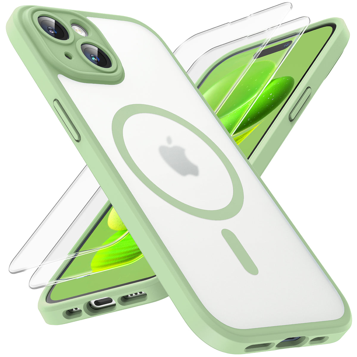 Magnetic for iPhone 15 Case, Upgraded [Full Camera Protection] [Compatible with Magsafe] [15FT Military Grade Protection] Bumper for iPhone 15 6.1 Inch, Light Green