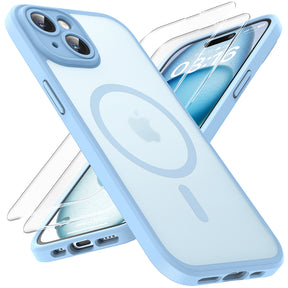 Magnetic for iPhone 15 Case, Upgraded [Full Camera Protection] [Compatible with Magsafe] [15FT Military Grade Protection] Bumper for iPhone 15 6.1 Inch, Light Blue