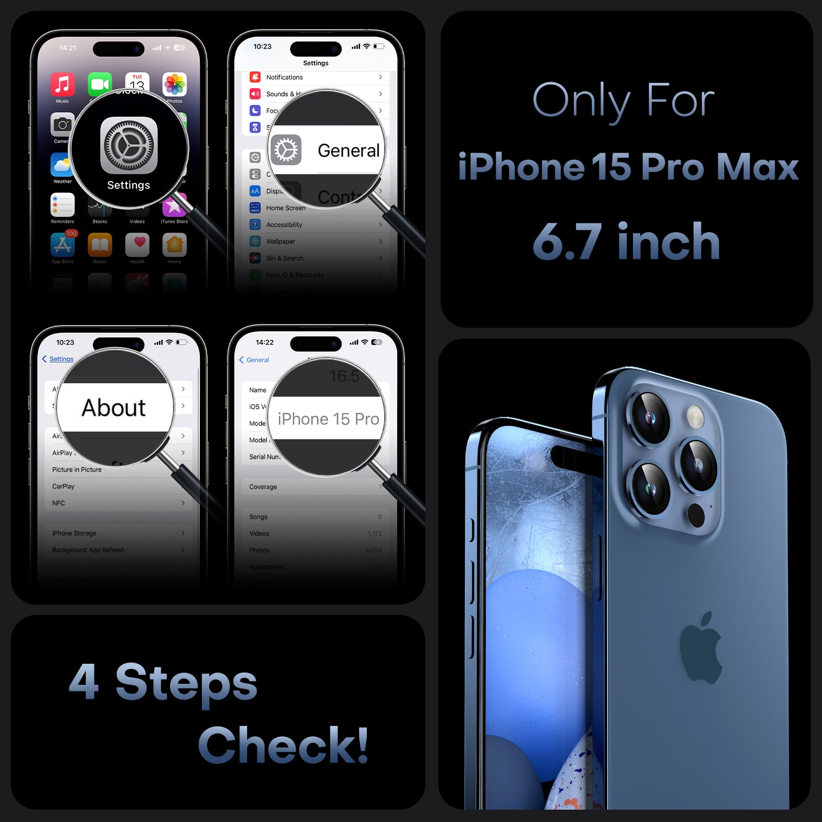 Magnetic for iPhone 15 Pro Max Case, Upgraded [Full Camera Protection], [Military Grade Drop Tested] Translucent Matte Back Phone Bumper 6.7", Blue