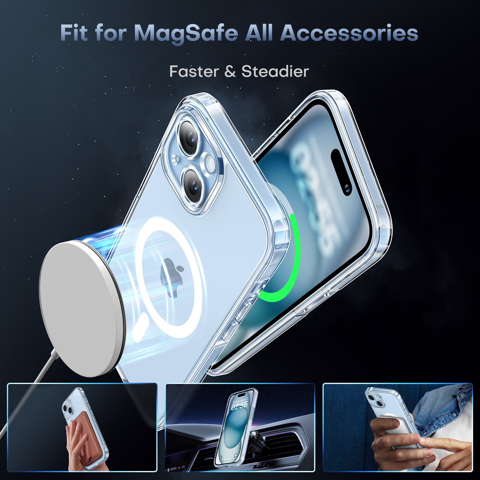 Magnetic for iPhone 15 Case, [Non-Yellowing] [Full Camera Protection] [Compatible with Magsafe] [15FT Military Grade Protection] Bumper for iPhone 15 6.1 Inch, Clear