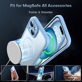 Magnetic for iPhone 15 Case, Upgraded [Full Camera Protection] [Compatible with Magsafe] [15FT Military Grade Protection] Bumper for iPhone 15 6.1 Inch, Light Blue