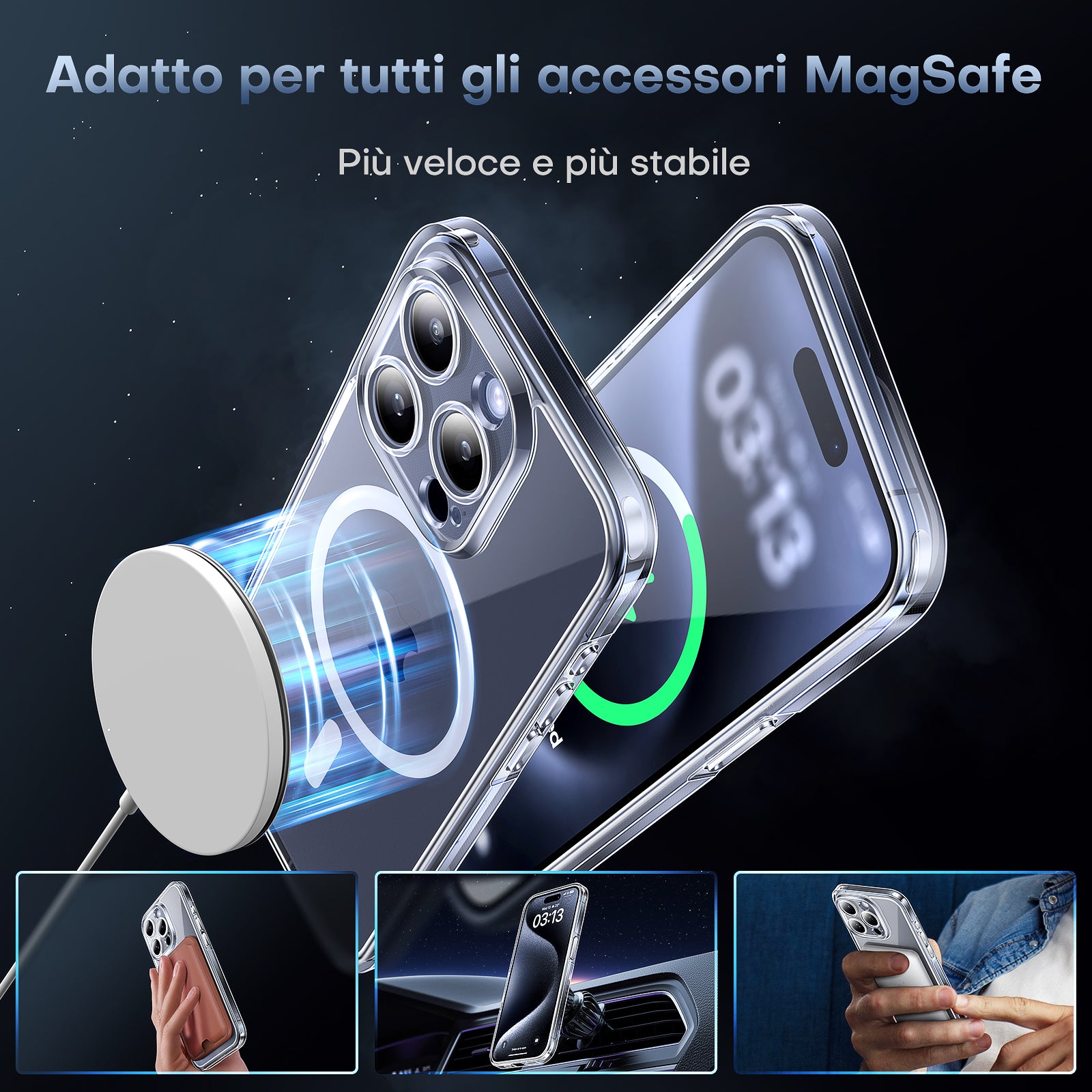 Magnetic for iPhone 15 Pro Max Case Clear, Upgraded [Full Camera Protection] [Compatible with MagSafe] [Non-Yellowing] Phone Bumper 6.7 inch, Clear