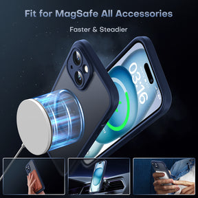 Magnetic for iPhone 15 Case, Upgraded [Full Camera Protection] [Compatible with Magsafe] [15FT Military Grade Protection] Bumper for iPhone 15 6.1 Inch, Blue