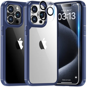 GOX 5 in 1 for iPhone 15 Pro Case Clear, [Not-Yellowing] with 2X Screen Protector + 2X Camera Lens Protector, [15 FT Military Grade Protection] Slim Shockproof Case for iPhone 15 Pro 6.1 Inch