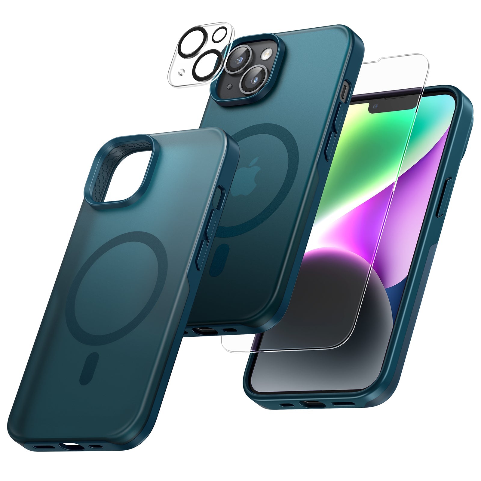 GOX  [5 in 1] Strong Magnetic Clear for iPhone 14 Case [Compatible with MagSafe] with 2 Screen Protector +2 Camera Lens Protector, [Military Drop Protection] Slim Phone Case for iPhone 14 6.1 Inch