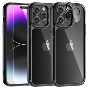 GOX [5 in 1] for iPhone 14 Pro Max Case [Not Yellowing], with 2 Tempered Glass Screen Protectors + 2 Camera Lens Protectors [Military Grade Protection] Shockproof Slim 14 Pro Max 6.7 Inch, Black