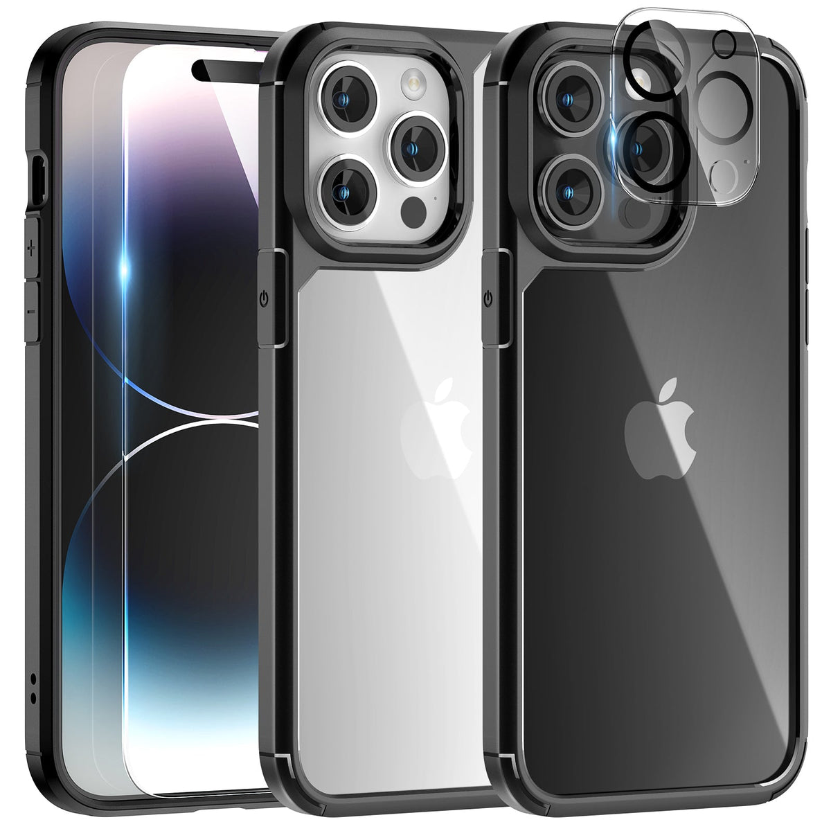 GOX [5 in 1] for iPhone 14 Plus Case [Not Yellowing], with 2 Tempered Glass Screen Protectors+2 Camera Lens Protectors [Military Grade Protection] Shockproof Slim iPhone 14 Plus Case 6.7 Inch-Black