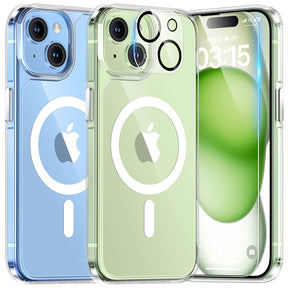 GOX 5 in 1 Magnetic for iPhone 15 Case Clear, [Designed for Magsafe] with 2X Screen Protectors +2X Camera Lens Protectors, [Not-Yellowing] Shockproof Slim Case for iPhone 15