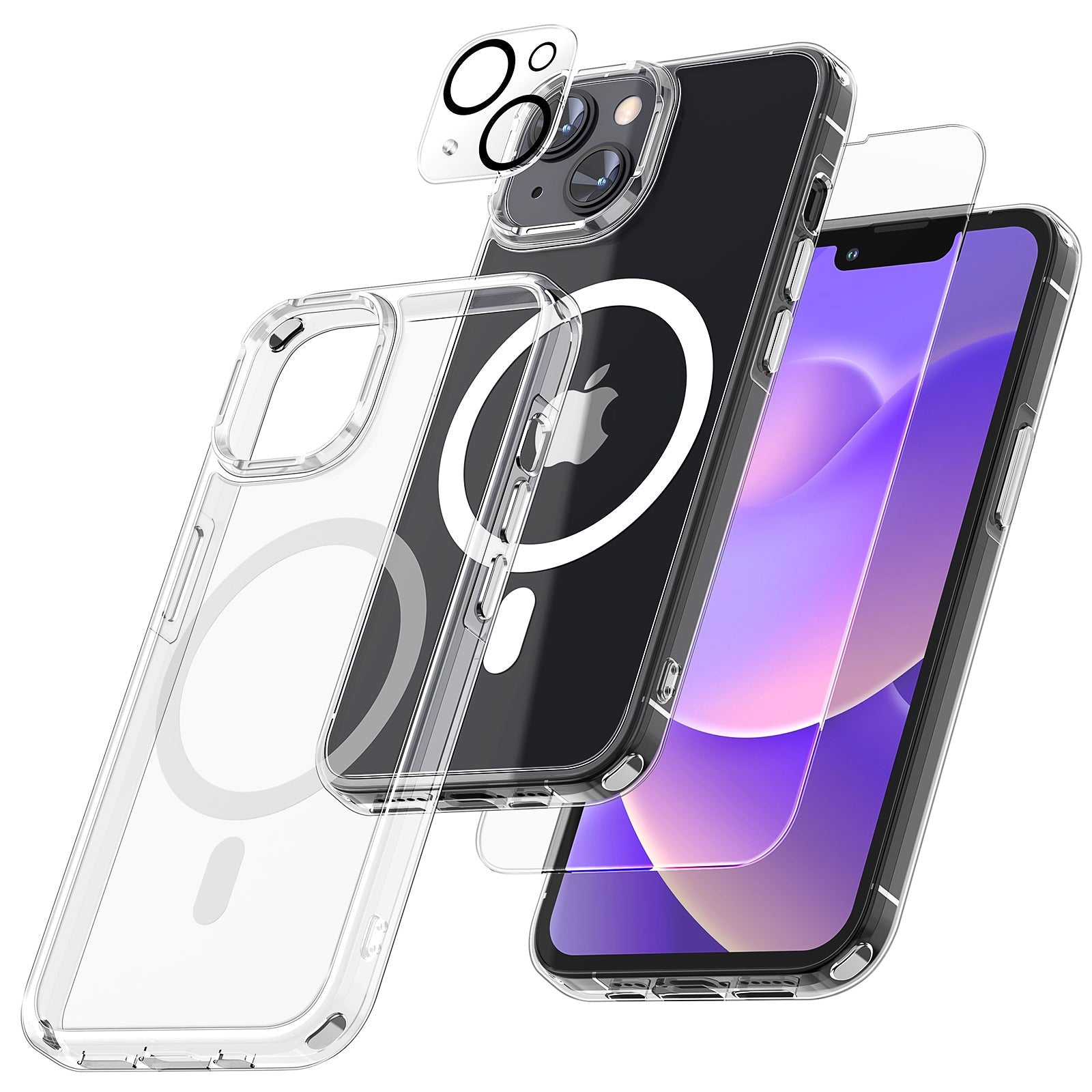 GOX [5 in 1] Strong Magnetic Clear for iPhone 14 Case [Compatible with MagSafe] with 2 Screen Protector +2 Camera Lens Protector, [Military Drop Protection] Slim Phone Case for iPhone 14 6.1 Inch