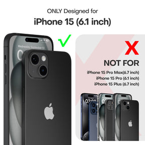 GOX 5-in-1 for iPhone 15 Case MatteBlack, Translucent Matte Phone Case with 2X Screen Protector +2X Camera Lens Protector, [Military Grade Protection] Shockproof Slim Case for iPhone 15, 6.1"