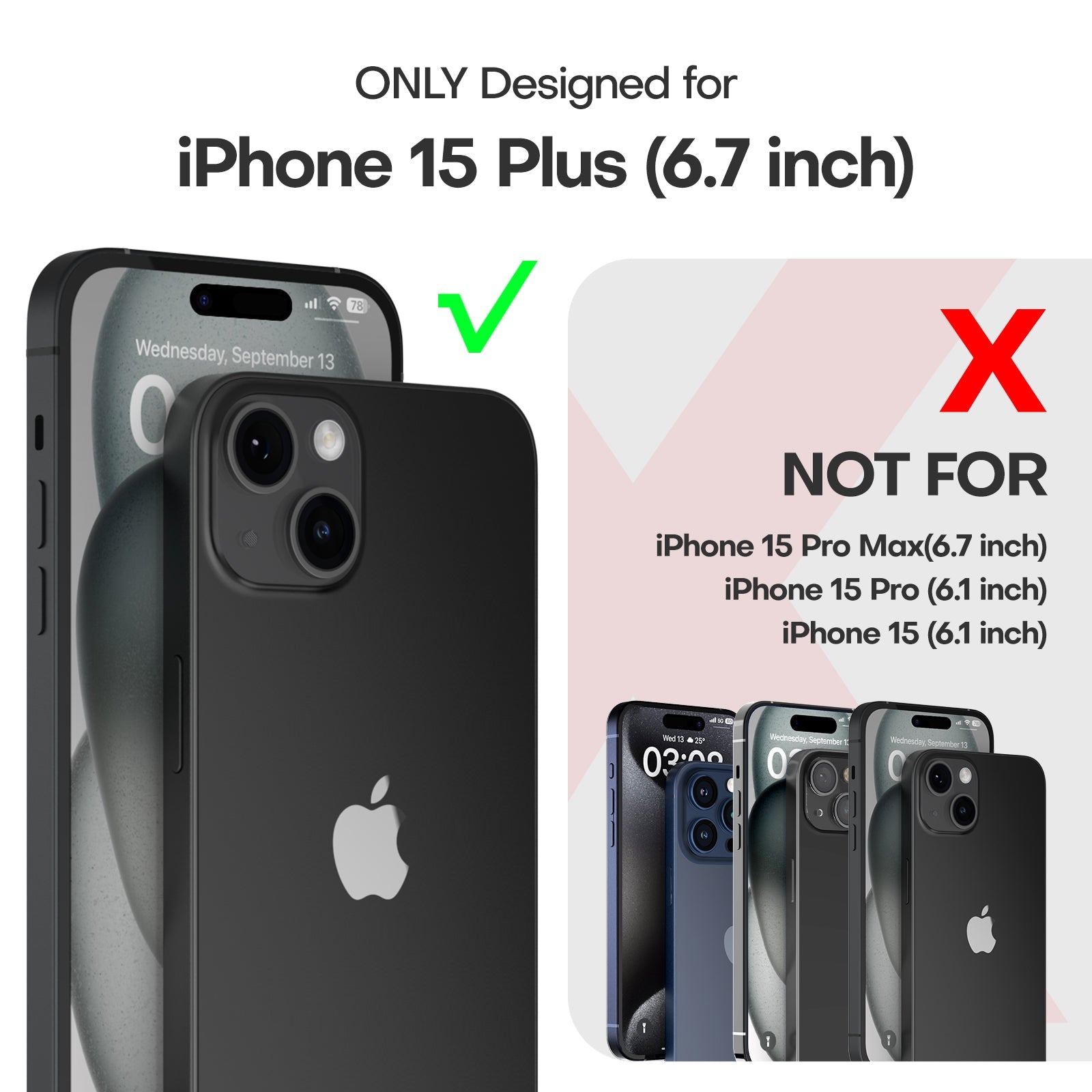 GOX 5 in 1 Defender Designed for iPhone 15 Plus Case, with 2X Tempered Glass Screen Protector + 2X Camera Lens Protector [Military-Grade Drop Protection] Shockproof 6.7 inch - Matte Black