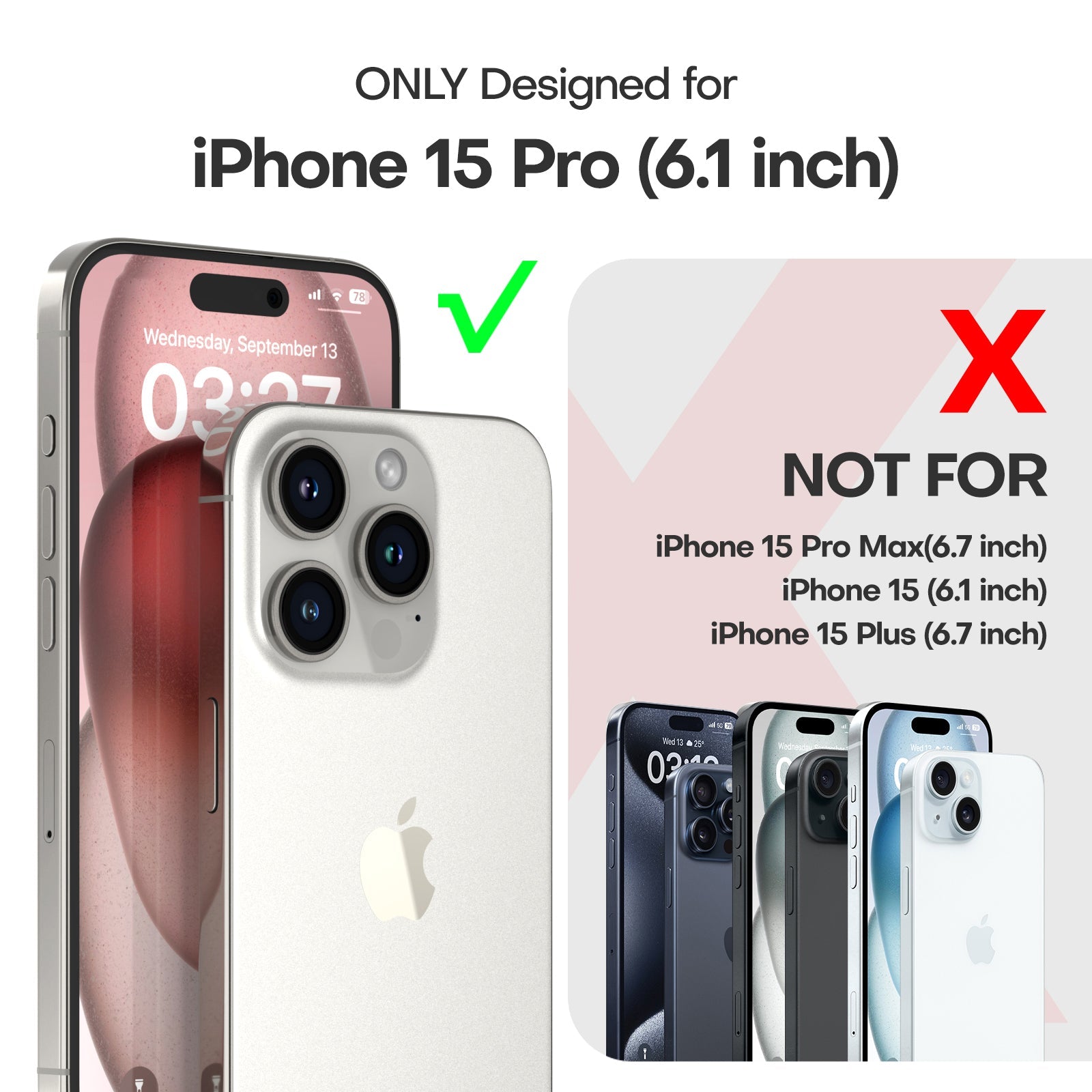GOX Designed for iPhone 15 Pro Case Glitter, [Not Yellowing] [Military Grade Drop Protection] Bling Sparkle Shockproof Cute Sparkly Phone Case for iPhone 15 Pro, Glitter Clear, 6.1 inch