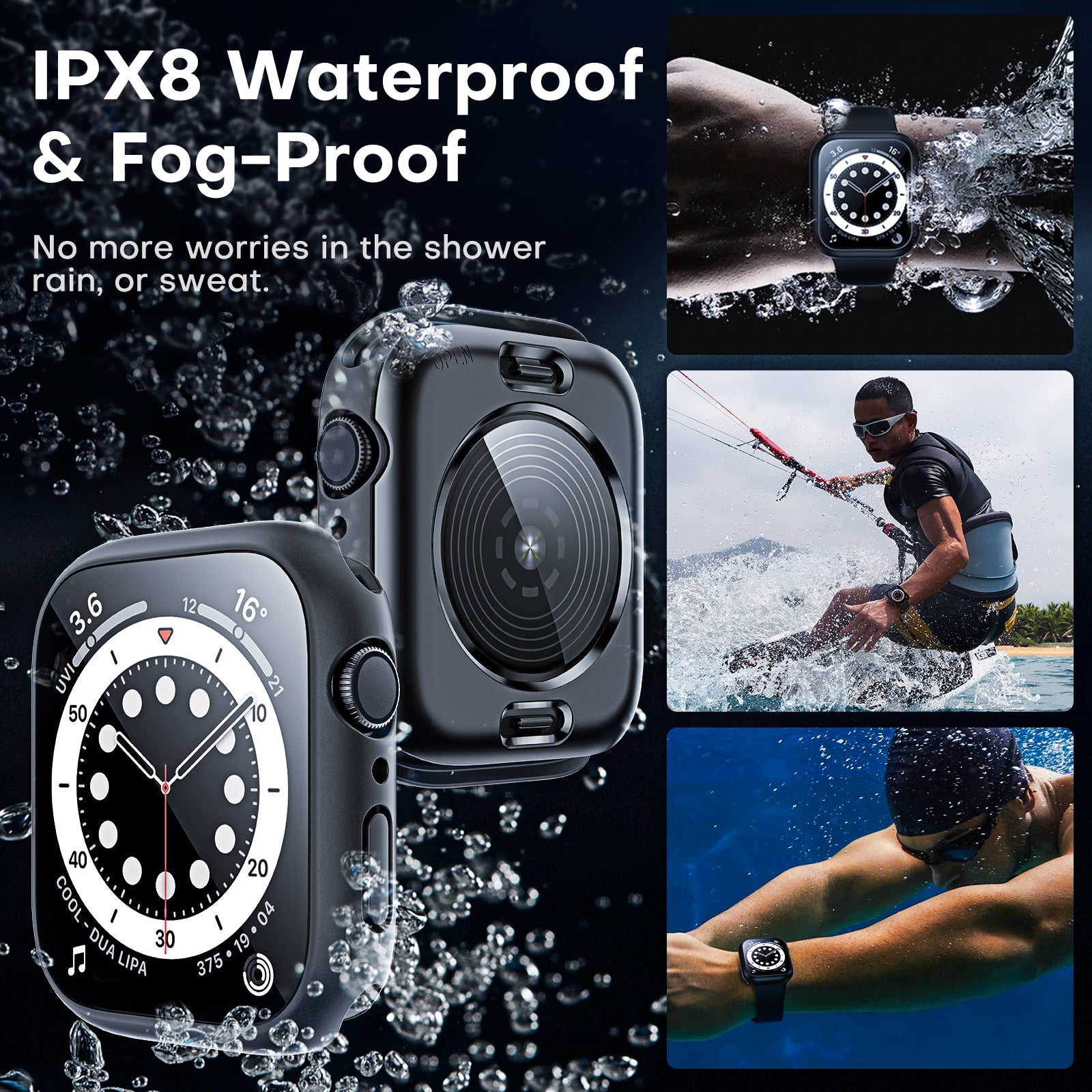 GOX 2 Pack Waterproof Case Designed for Apple Watch Series SE/6/5/4 40mm, [IP67 Waterproof Certified] with 9H Tempered Glass Screen Protector, [Full Protection] Slim Cover for iWatch 40mm - Black