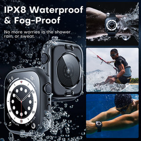 GOX 2 Pack Waterproof Case Designed for Apple Watch Series SE/6/5/4 40mm, [IP67 Waterproof Certified] with 9H Tempered Glass Screen Protector, [Full Protection] Slim Cover for iWatch 40mm - Black