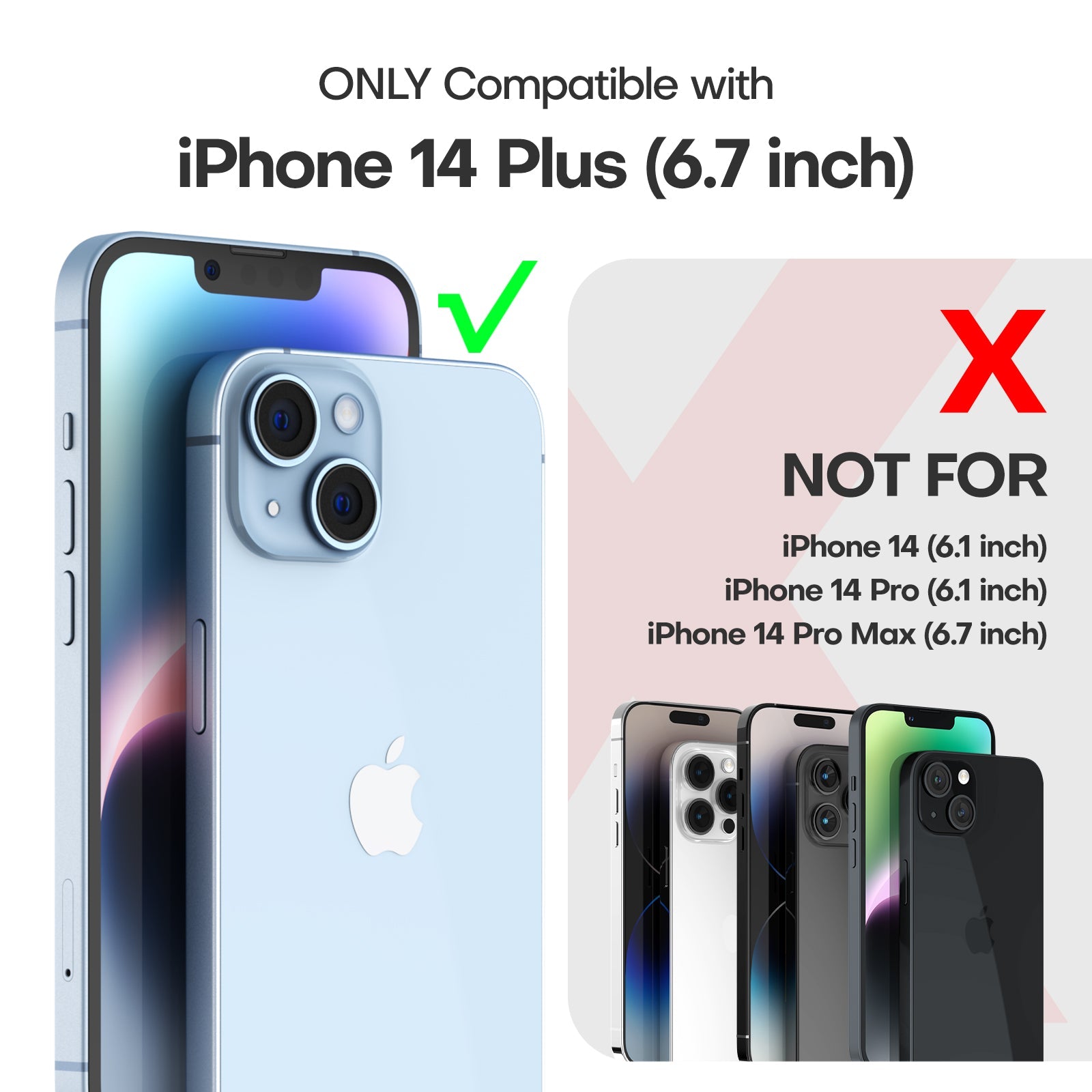 GOX [5 in 1] for iPhone 14 Plus Case [Not Yellowing], with 2 Tempered Glass Screen Protectors+2 Camera Lens Protectors [Military Grade Protection] Shockproof Slim iPhone 14 Plus Case 6.7 Inch-Blue