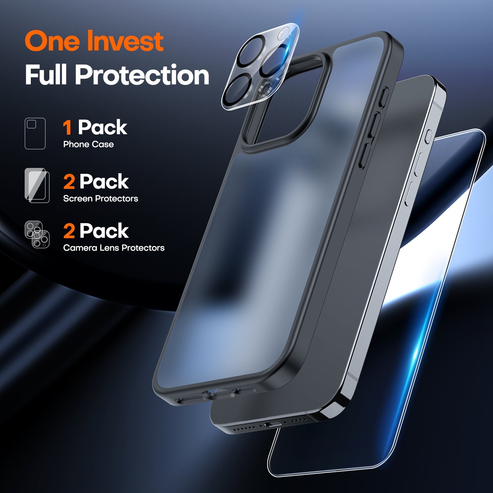 GOX 5-in-1 for iPhone 15 Pro Case MatteBlack, Translucent Matte Case with 2X Screen Protector +2X Camera Lens Protector, [Military Grade Protection] Shockproof Slim Case for iPhone 15 Pro, 6.1"