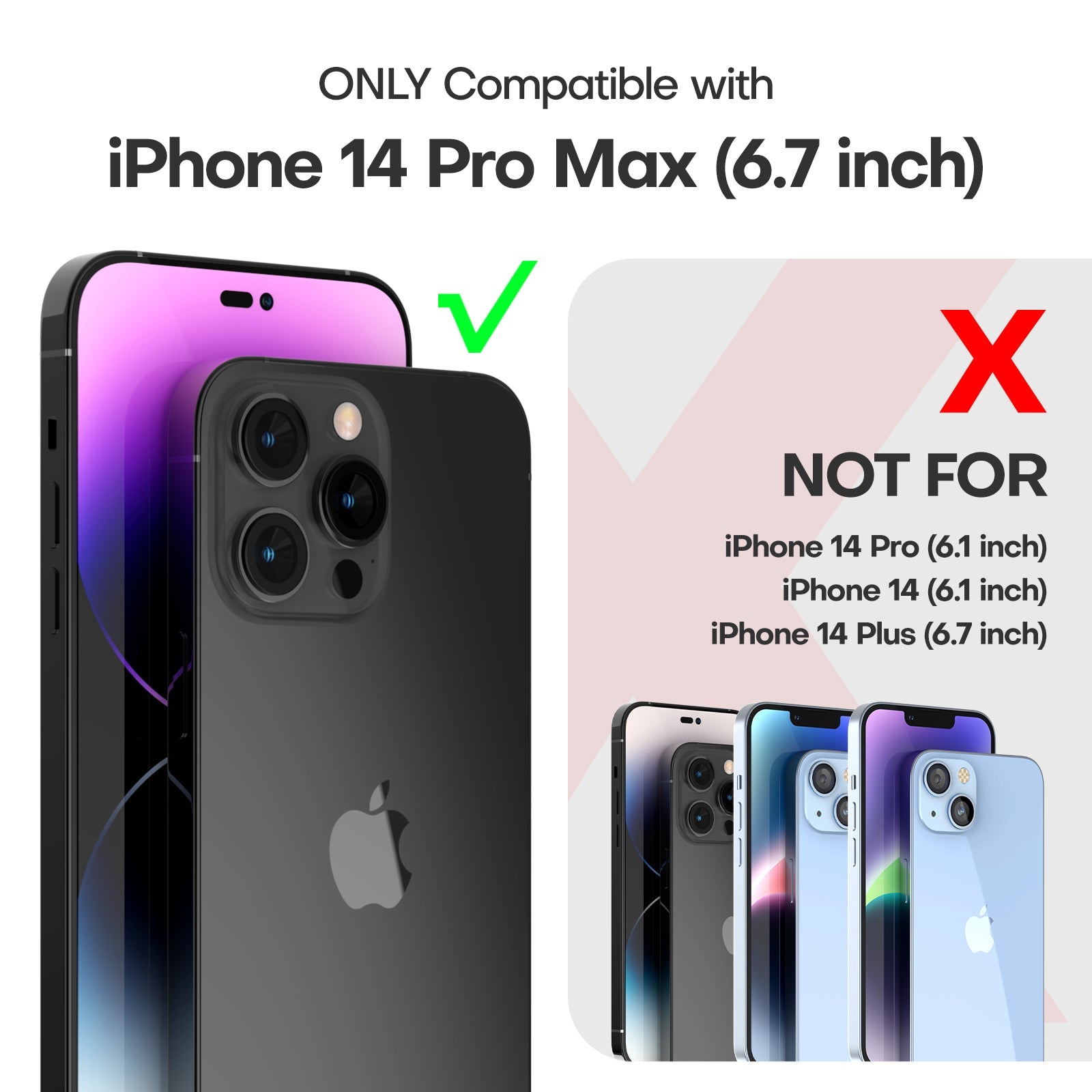 GOX [5 in 1] for iPhone 14 Pro Max Case [Not Yellowing], with 2 Tempered Glass Screen Protectors + 2 Camera Lens Protectors [Military Grade Protection] Shockproof Slim 14 Pro Max 6.7 Inch, Black