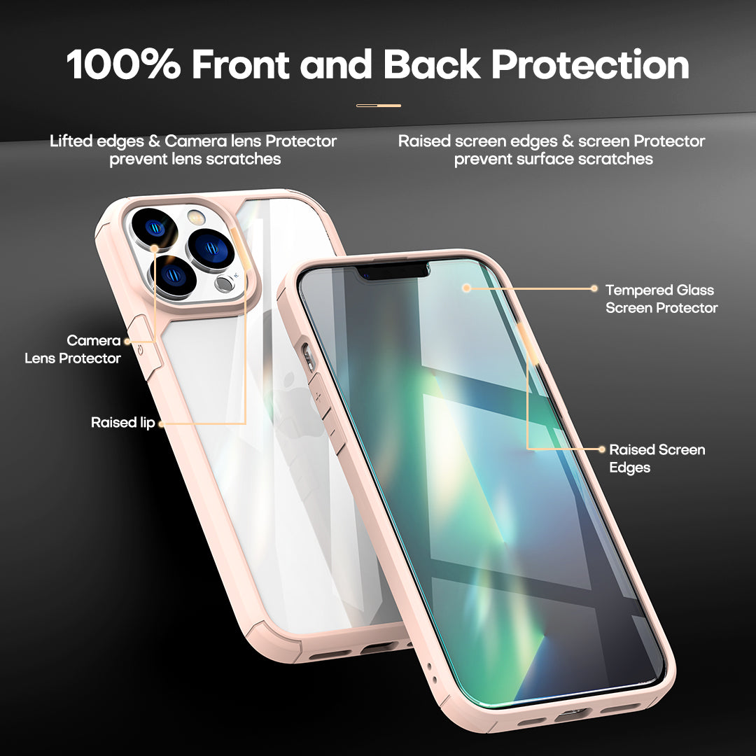 GOX [3 in 1] Defender Designed for 13 Pro Max Case 6.7 Inch, with 2 Pack Tempered Glass Screen Protector + 2 Pack Camera Lens Protector [Military Grade Protection] Shockproof Slim Thin