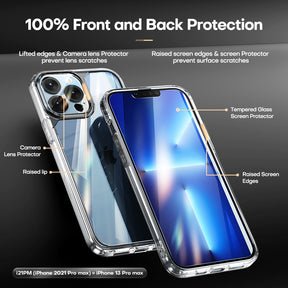 GOX [3 in 1] Defender Designed for 13 Pro Max Case 6.7 Inch, with 2 Pack Tempered Glass Screen Protector + 2 Pack Camera Lens Protector [Military Grade Protection] Shockproof Slim Thin