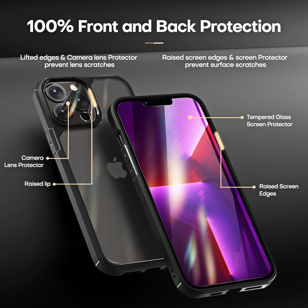 GOX  [3 in 1] Defender Designed for 13 Pro Max Case 6.7 Inch, with 2 Pack Tempered Glass Screen Protector + 2 Pack Camera Lens Protector [Military Grade Protection] Shockproof Slim Thin