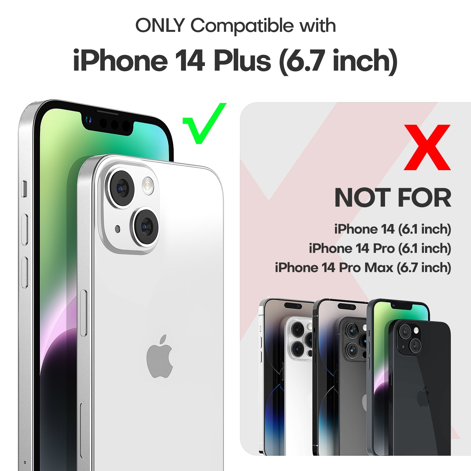 GOX [5 in 1] for iPhone 14 Plus Case [Not Yellowing], with 2 Tempered Glass Screen Protectors+2 Camera Lens Protectors [Military Grade Protection] Shockproof Slim iPhone 14 Plus Case 6.7 Inch-Green