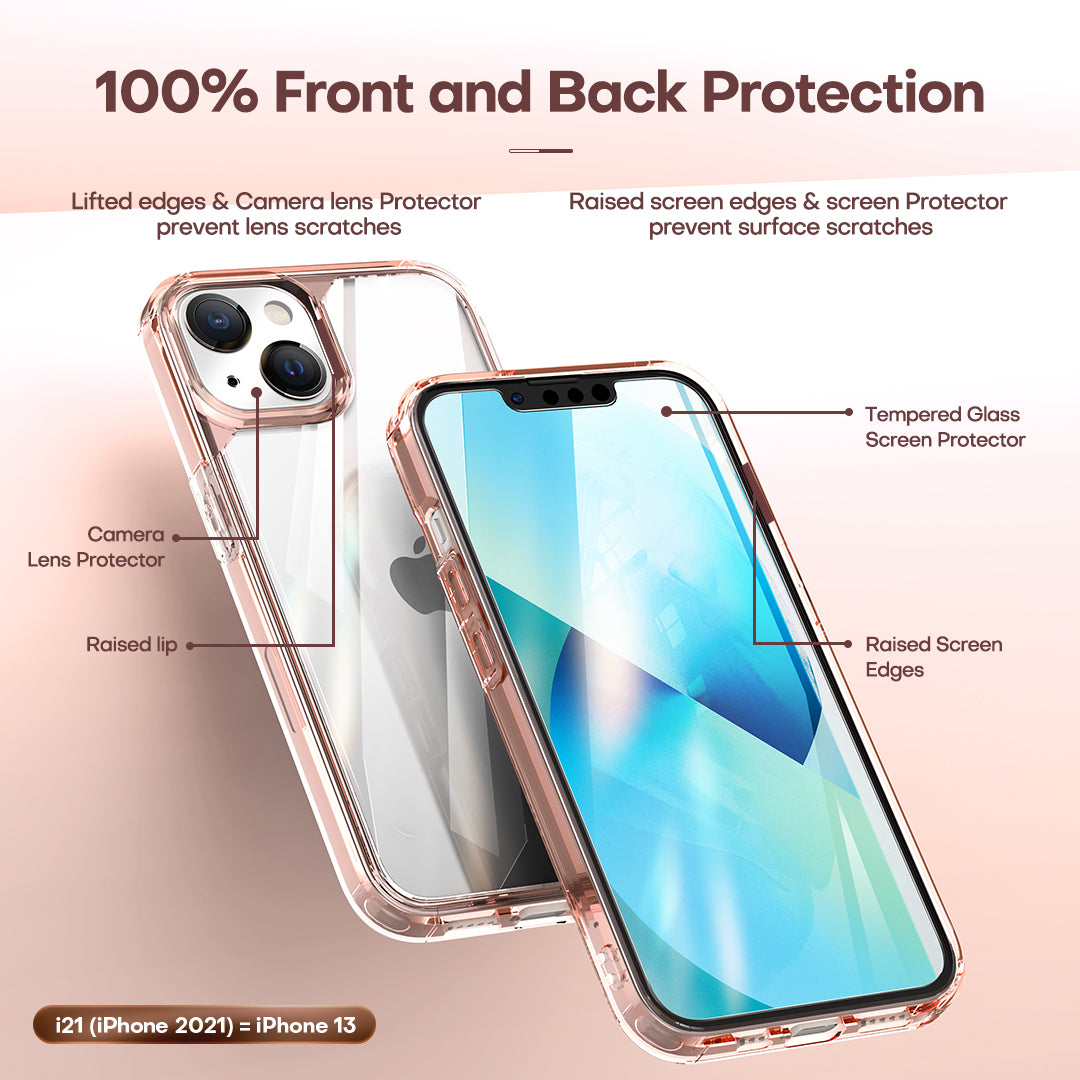 GOX [3 in 1] Defender Designed for iPhone 13 Case 6.1 Inch, with 2 Pack Tempered Glass Screen Protector + 2 Pack Camera Lens Protector [Military Grade Protection] Shockproof Slim Thin