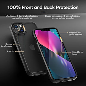 GOX [3 in 1] Defender Designed for iPhone 13 Case 6.1 Inch, with 2 Pack Tempered Glass Screen Protector + 2 Pack Camera Lens Protector [Military Grade Protection] Shockproof Slim Thin