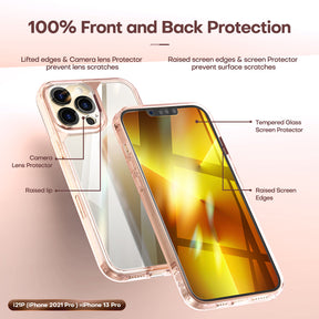 GOX [3 in 1] Defender Designed for iPhone 13 Pro Case 6.1 Inch, with 2 Pack Tempered Glass Screen Protector + 2 Pack Camera Lens Protector [Military Grade Protection] Shockproof Slim Thin