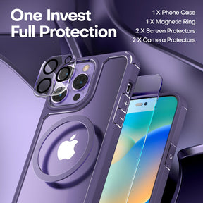 GOX  [5 in 1] for iPhone 14 Pro Max Case [Not Yellowing], with 2 Tempered Glass Screen Protectors + 2 Camera Lens Protectors [Military Grade Protection] Shockproof Slim 14 Pro Max 6.7 Inch, Purple