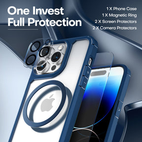 GOX [5 in 1] for iPhone 14 Pro Max Case [Not Yellowing], with 2 Tempered Glass Screen Protectors + 2 Camera Lens Protectors [Military Grade Protection] Shockproof Slim 14 Pro Max 6.7 Inch, Blue