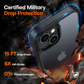 GOX 5 in 1 Defender Designed for iPhone 15 Plus Case, with 2X Tempered Glass Screen Protector + 2X Camera Lens Protector [Military-Grade Drop Protection] Shockproof 6.7 inch - Matte Black