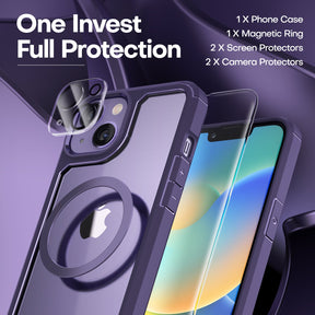 GOX [5 in 1] for iPhone 14 Plus Case [Not Yellowing], with 2 Tempered Glass Screen Protectors+2 Camera Lens Protectors [Military Grade Protection] Shockproof Slim iPhone 14 Plus Case 6.7 Inch-Purple