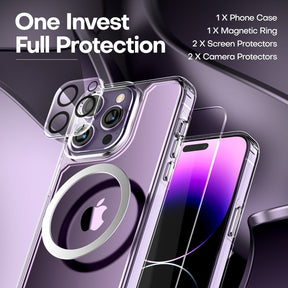 GOX [5 in 1] for iPhone 14 Pro Max Case [Not Yellowing], with 2 Tempered Glass Screen Protectors + 2 Camera Lens Protectors [Military Grade Protection] Shockproof Slim 14 Pro Max 6.7 Inch, Clear