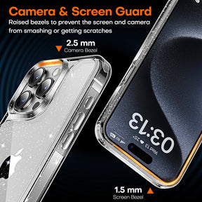 GOX Designed for iPhone 15 Pro Case Glitter, [Not Yellowing] [Military Grade Drop Protection] Bling Sparkle Shockproof Cute Sparkly Phone Case for iPhone 15 Pro, Glitter Clear, 6.1 inch