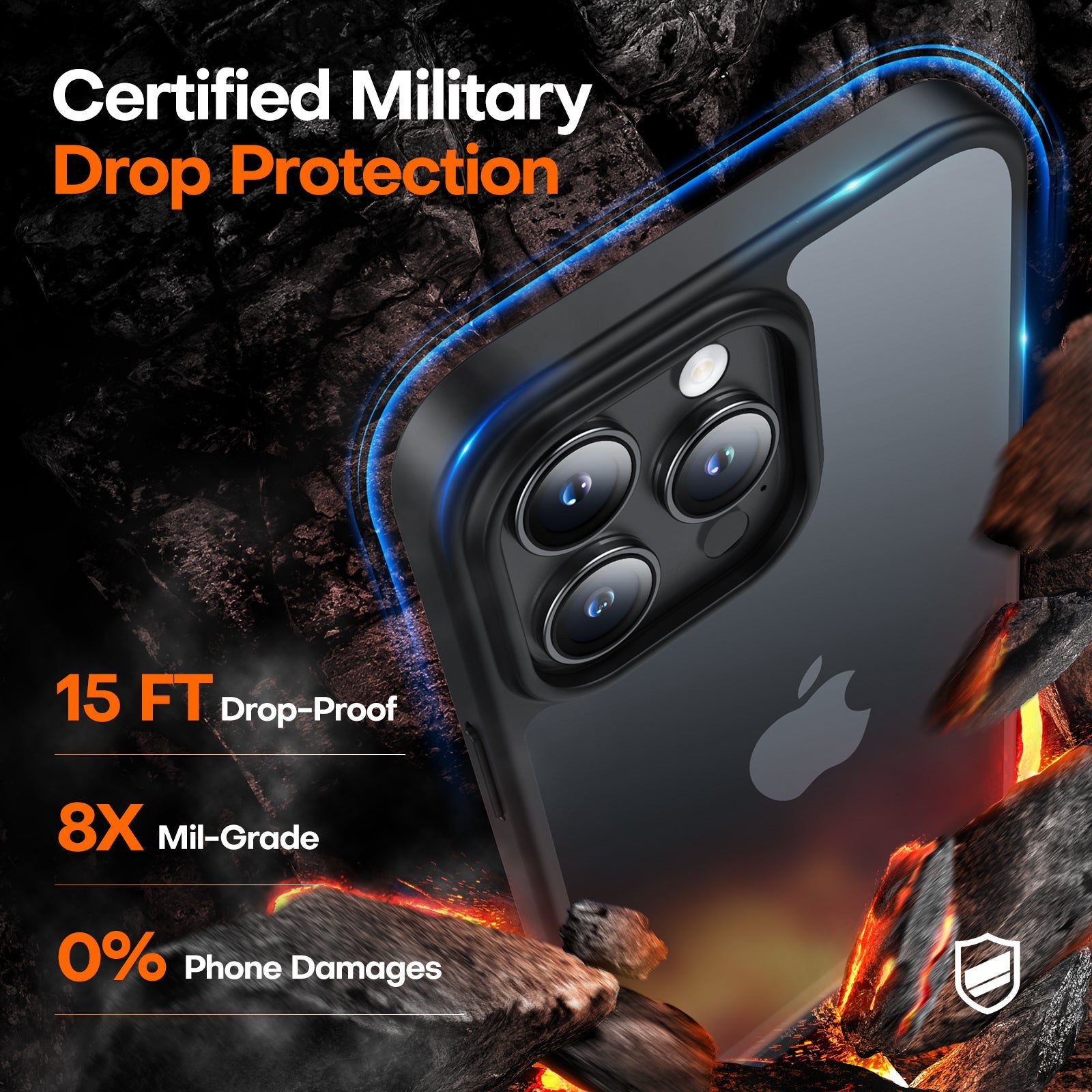GOX 5-in-1 for iPhone 15 Pro Case MatteBlack, Translucent Matte Case with 2X Screen Protector +2X Camera Lens Protector, [Military Grade Protection] Shockproof Slim Case for iPhone 15 Pro, 6.1"