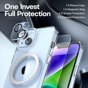 GOX [5 in 1] for iPhone 14 Plus Case [Not Yellowing], with 2 Tempered Glass Screen Protectors+2 Camera Lens Protectors [Military Grade Protection] Shockproof Slim iPhone 14 Plus Case 6.7 Inch-Clear