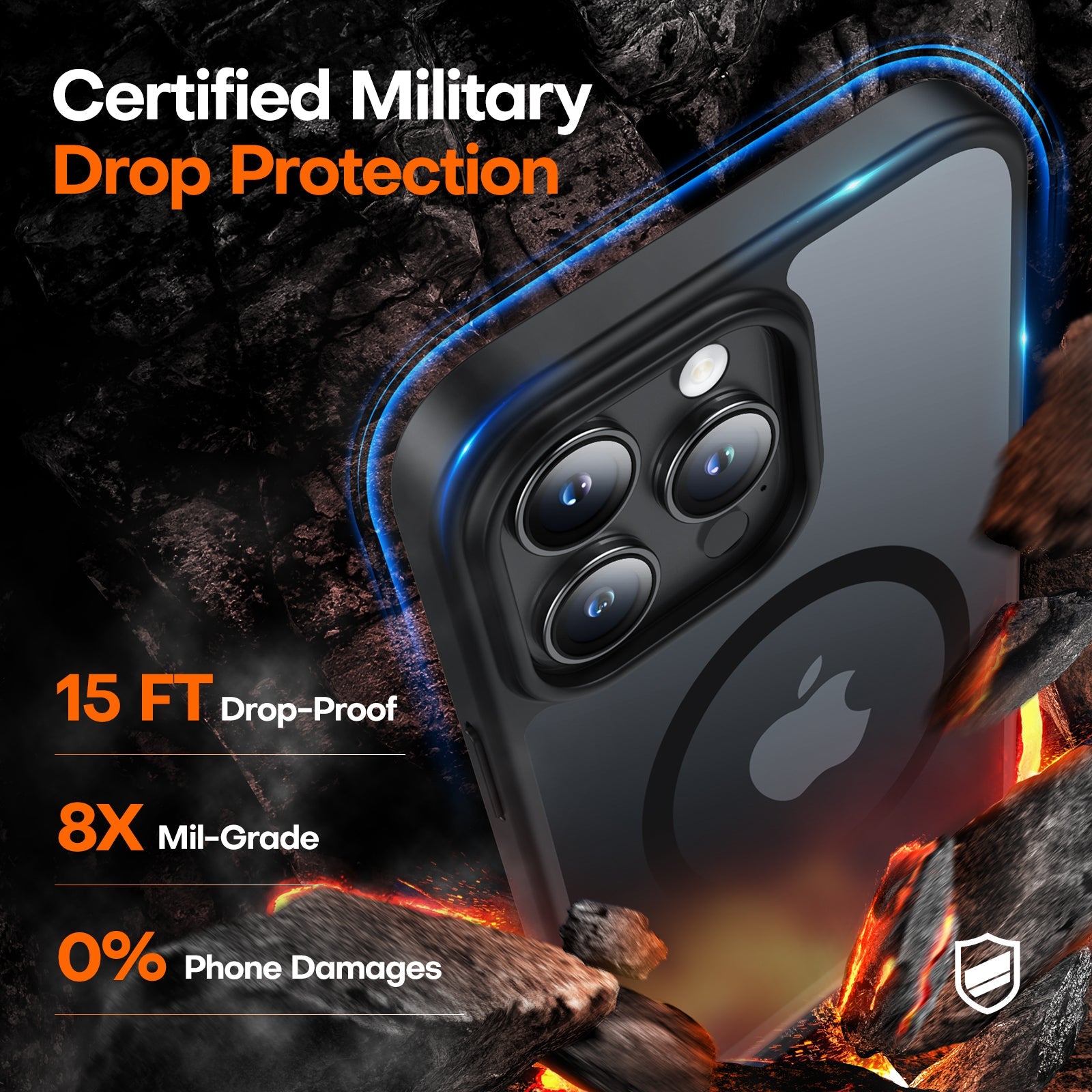 GOX 5 in 1 Magnetic Case for iPhone 15 Pro Max [Mil-Grade Drop Protection] with 2X Tempered Screen Protector +2X Camera Lens Protector, Translucent Matte Slim Mag-Safe Case 6.7" - Black