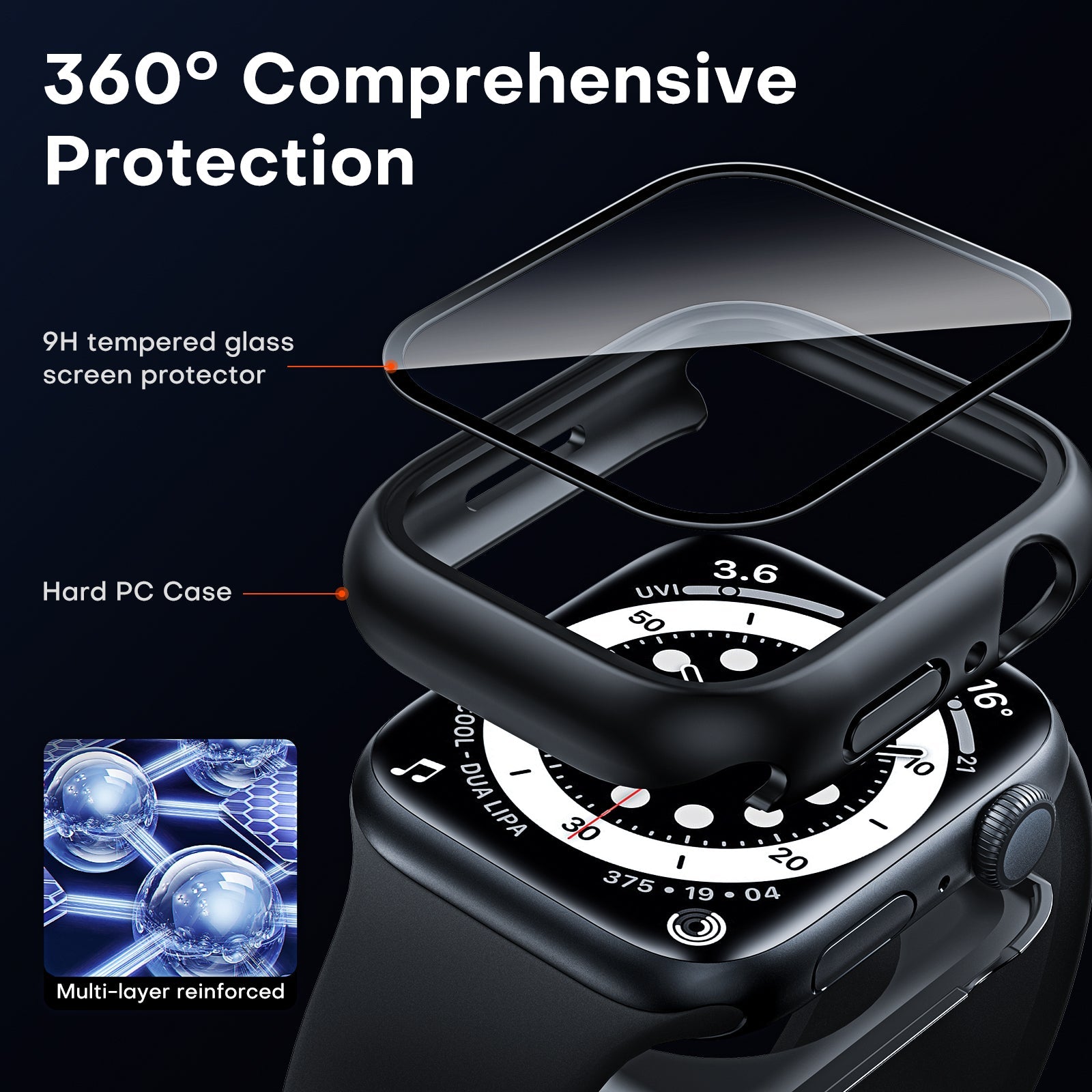 GOX 2 Pack Waterproof Case Designed for Apple Watch Series SE/6/5/4 40mm, [IP67 Waterproof Certified] with 9H Tempered Glass Screen Protector, [Full Protection] Slim Cover for iWatch 40mm - Black