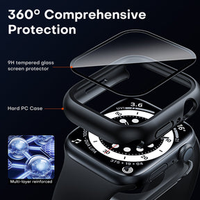 GOX 2 Pack Waterproof Case Designed for Apple Watch Series SE/6/5/4 44mm, [IP67 Waterproof Certified] with 9H Tempered Glass Screen Protector, [Full Protection] Slim Cover for iWatch 44mm - Black