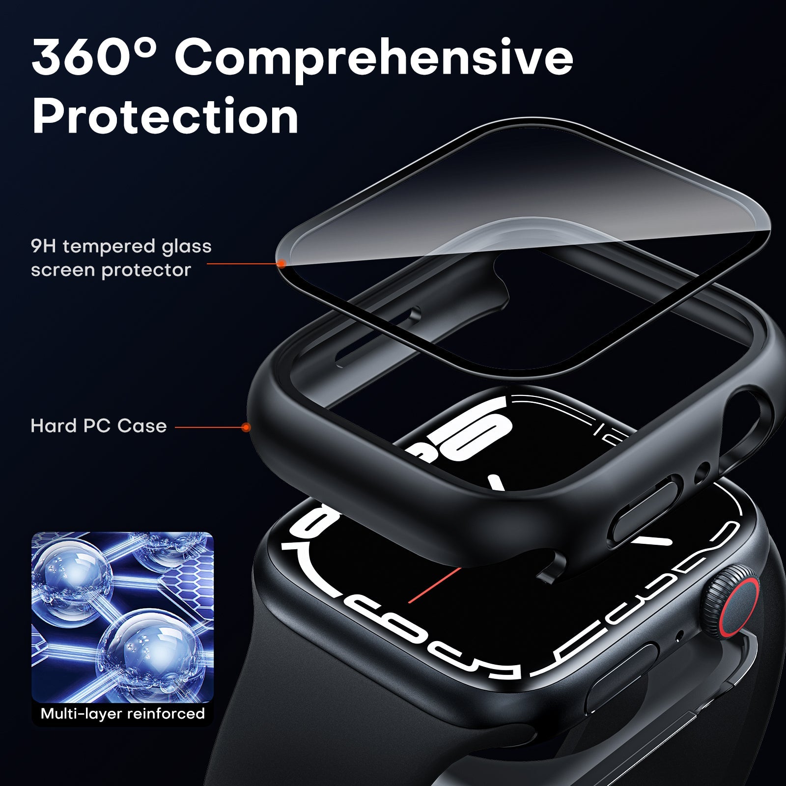 GOX 2 Pack Waterproof Case Designed for Apple Watch Series 9 (2023) Series 8/7 45mm, [IPX8 Waterproof Certified] with 9H Tempered Glass Screen Protector, [Full Protection] Slim Cover 45mm - Black