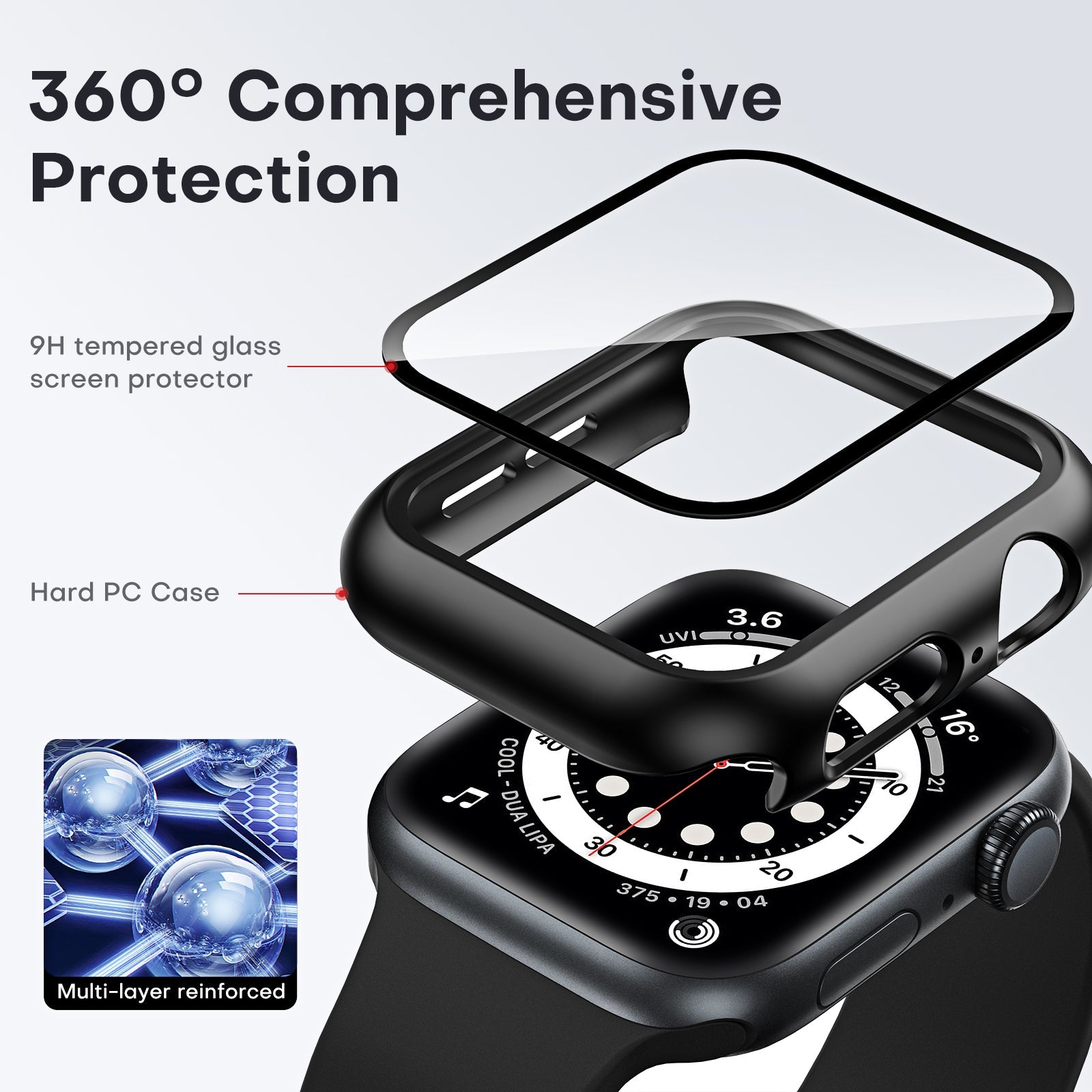 GOX2 Pack Hard Case Designed for Apple Watch Series SE 6 5 4 44mm [Full Protection], with 9H Tempered Glass Screen Protector [Touch Sensitive] Slim Bumper Protective Cover 44mm, Black