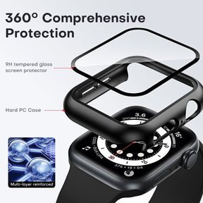 GOX2 Pack Hard Case Designed for Apple Watch Series SE 6 5 4 44mm [Full Protection], with 9H Tempered Glass Screen Protector [Touch Sensitive] Slim Bumper Protective Cover 44mm, Black