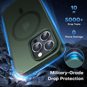 GOX [5 in 1] Magnetic Case for iPhone 14 Pro Max [Military Grade Drop Protection] with 2X Screen Protector +2X Camera Lens Protector, Translucent Matte Slim Fit Compatible with Magsafe Case-Green