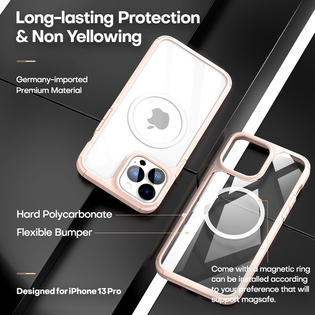 GOX [3 in 1] Defender Designed for iPhone 13 Pro Case 6.1 Inch, with 2 Pack Tempered Glass Screen Protector + 2 Pack Camera Lens Protector [Military Grade Protection] Shockproof Slim Thin