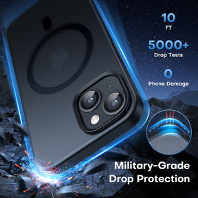 GOX [5 in 1] Magnetic Case for iPhone 14 Plus [Military Grade Drop Protection] with 2X Screen Protector +2X Camera Lens Protector, Translucent Matte Slim Fit Compatible with Magsafe Case-Black