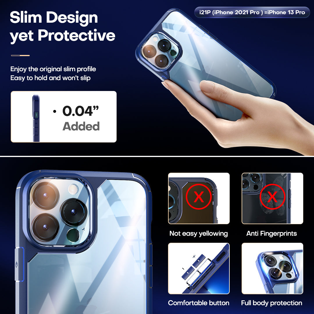 GOX  [3 in 1] Defender Designed for iPhone 13 Pro Case 6.1 Inch, with 2 Pack Tempered Glass Screen Protector + 2 Pack Camera Lens Protector [Military Grade Protection] Shockproof Slim Thin