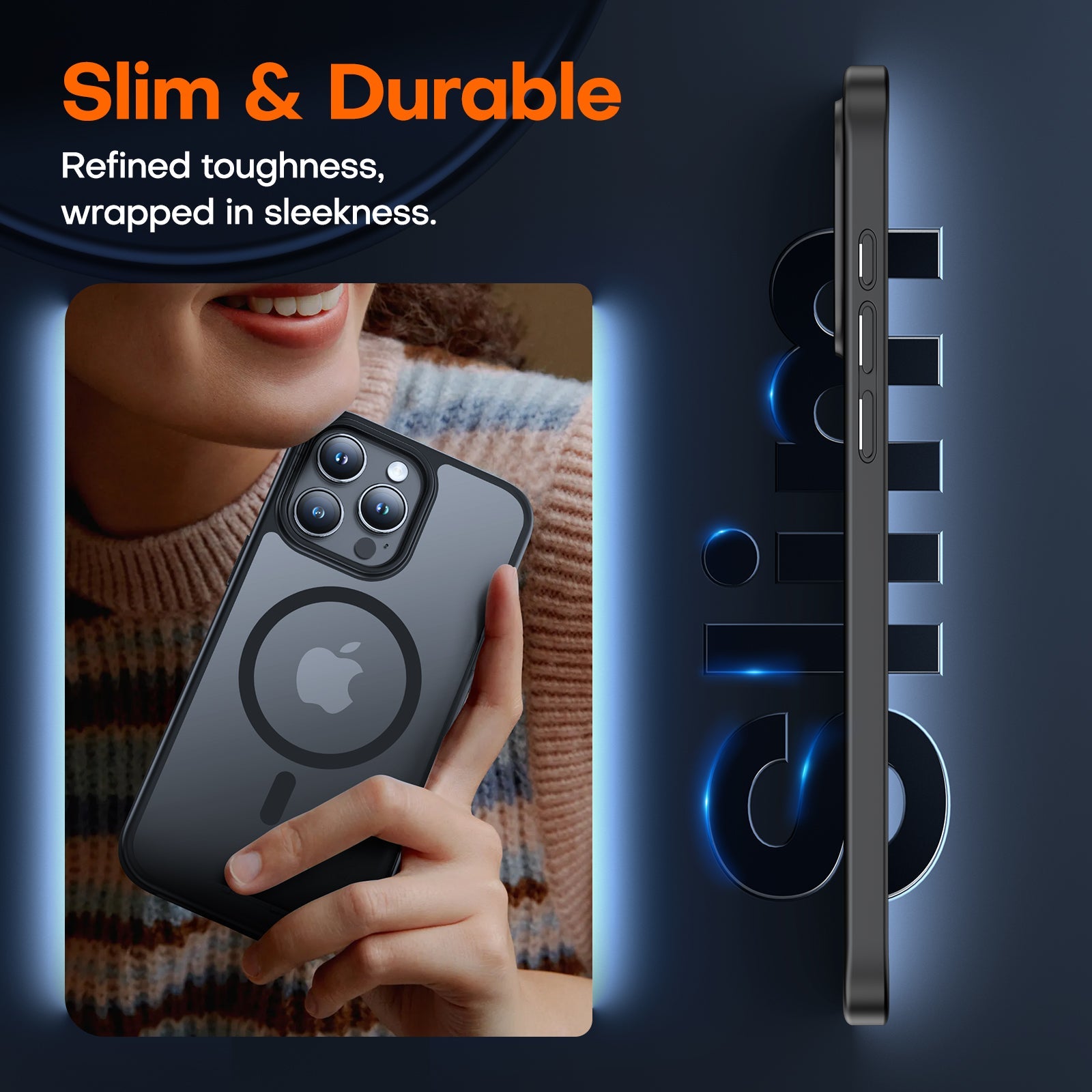 GOX 5 in 1 Magnetic Case for iPhone 15 Pro Max [Mil-Grade Drop Protection] with 2X Tempered Screen Protector +2X Camera Lens Protector, Translucent Matte Slim Mag-Safe Case 6.7" - Black