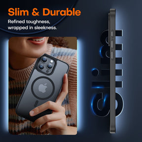 GOX 5 in 1 Magnetic Case for iPhone 15 Pro Max [Mil-Grade Drop Protection] with 2X Tempered Screen Protector +2X Camera Lens Protector, Translucent Matte Slim Mag-Safe Case 6.7" - Black